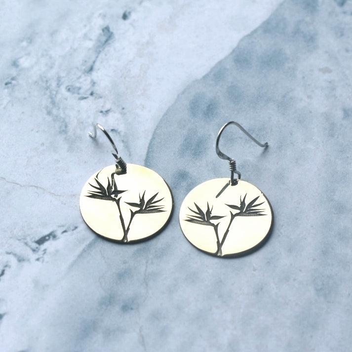 Strelitzia engraved hook earrings