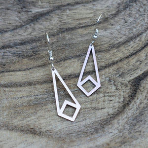 Kite shape with open square on the tip.  These earrings can be manufactured in silver, copper, brass or 9ct gold.  Disc size: 25 x 10 mm  All earrings are made with silver hooks, for gold hooks with the gold discs (only yellow or white gold) please inquire about the price.