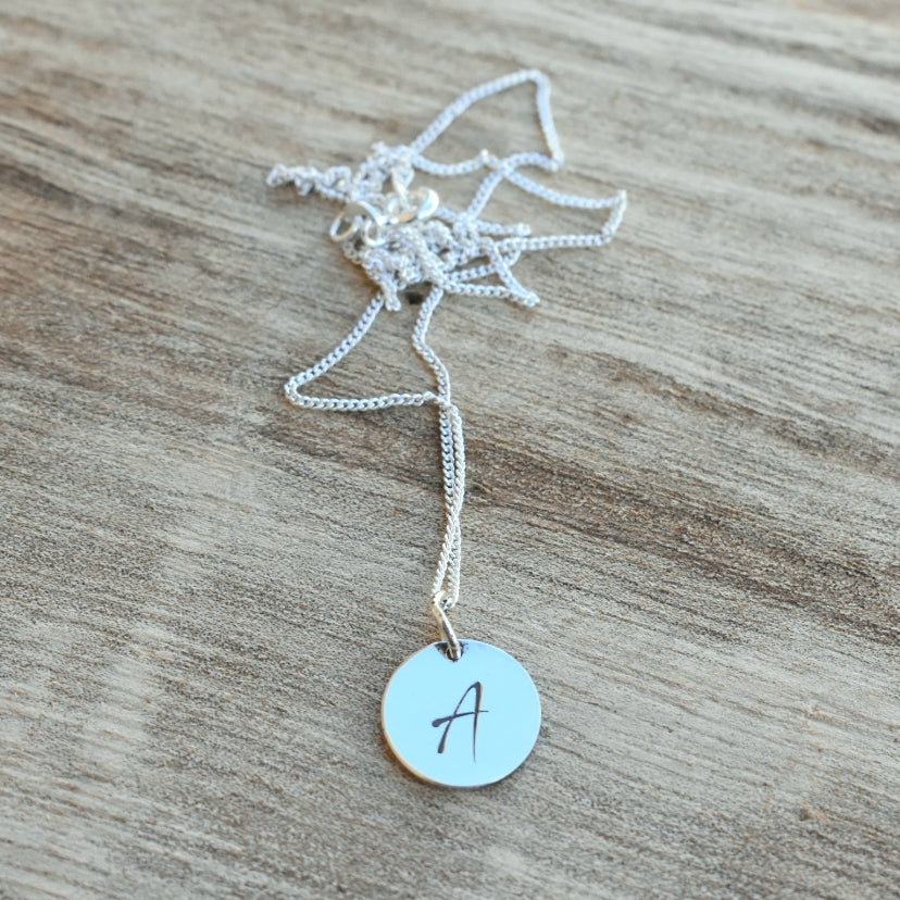Engraved letter disc pendant