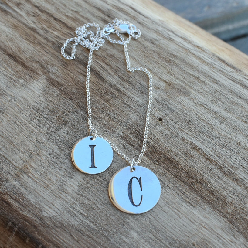 Engraved letter disc pendant