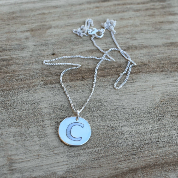 Engraved letter disc pendant