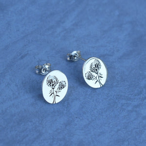 King Protea engraved studs