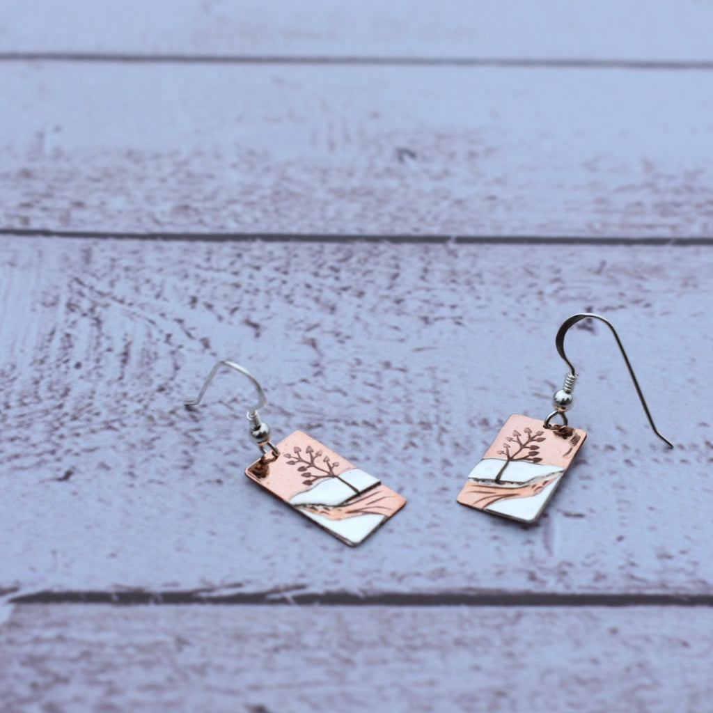 Tree by the stream mixed metal hook earrings