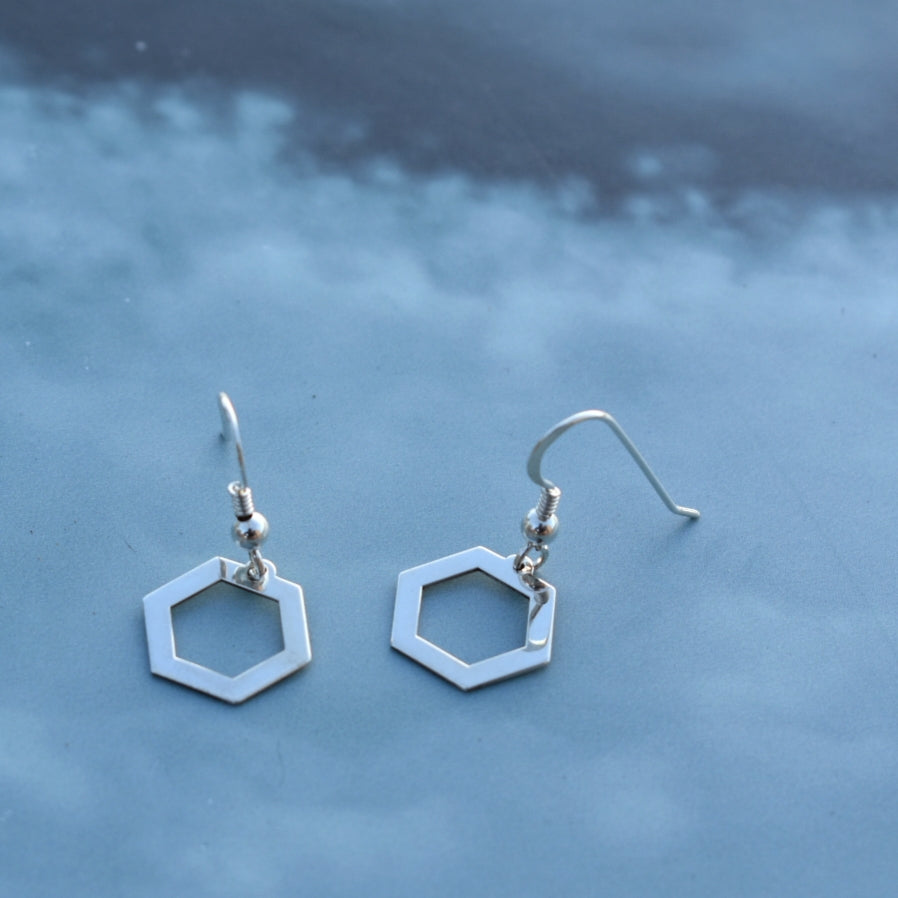 Open hexagon hook earrings