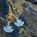Triangle on half moon mixed metal hook earrings