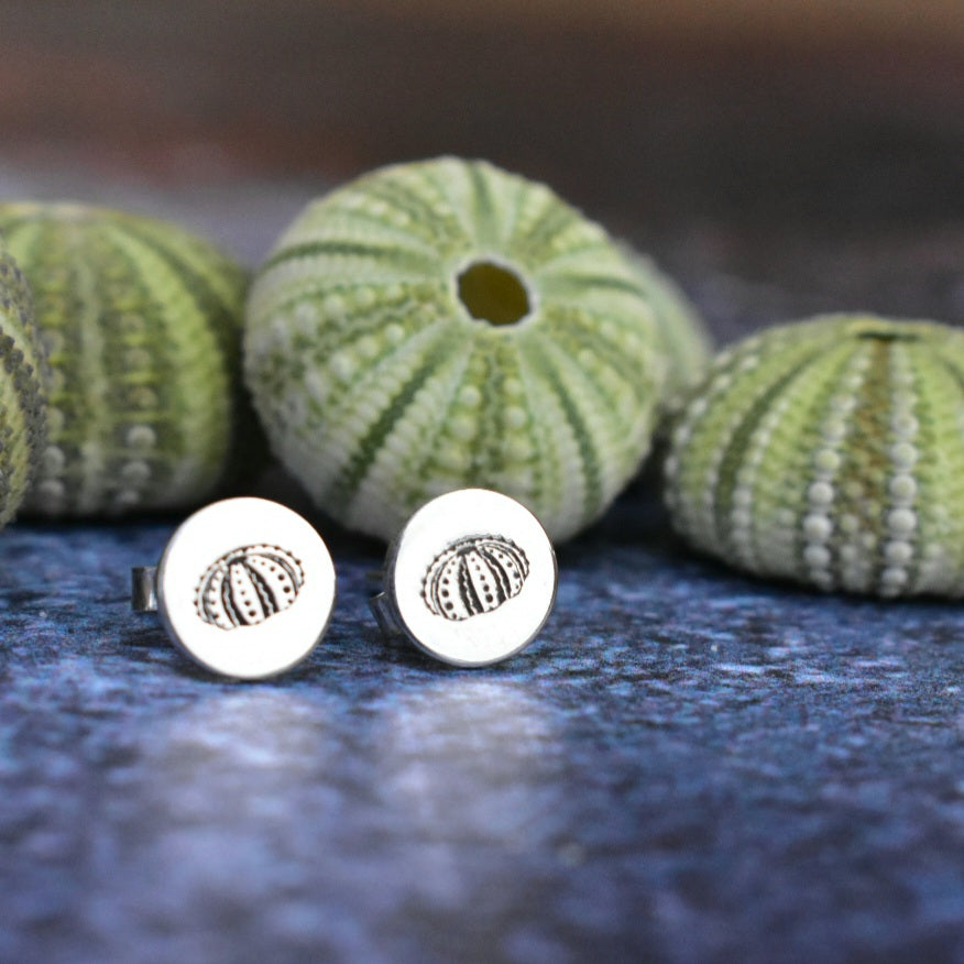 Sea urchin engraved disc studs
