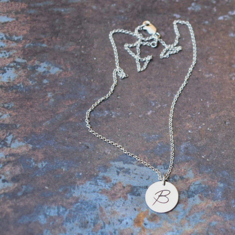 Engraved letter disc pendant