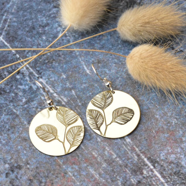 Leaf disc hook earrings