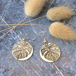 Leaf disc hook earrings