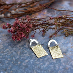 Combination arch and textured rectangle stud earrings