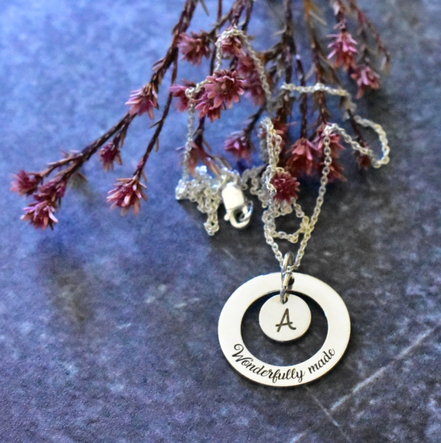 Motto washer & Letter disc pendant