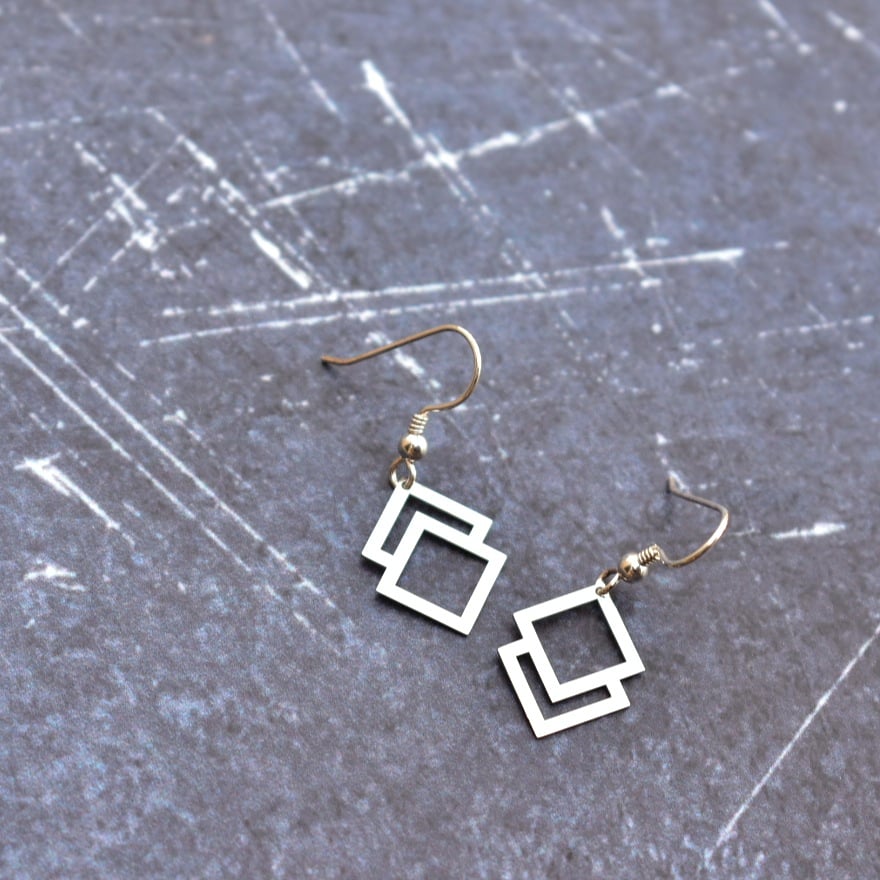 Double square geometric hook earrings