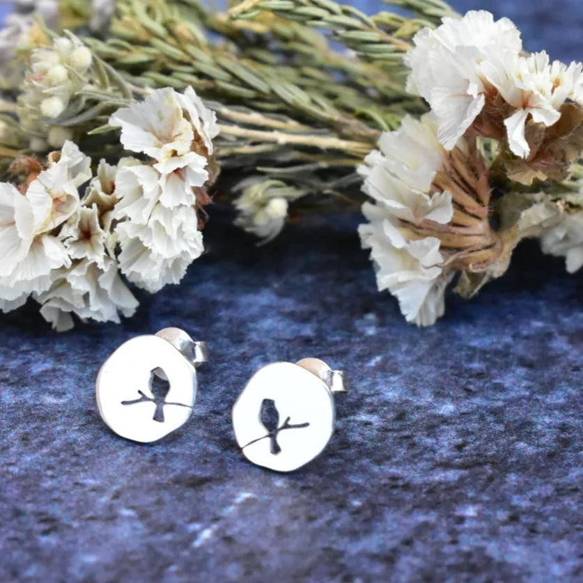 Bird on branch disc studs